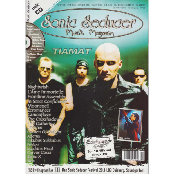 Sonic Seducer 11/2003 mit Tiamat-Titelstory + 15 Track CD, Im Mag: Nightwish, Deine Lakaien, Frontline Assembly, In Strict Confidence, Monnspell u.v.m. @ Sonic Seducer